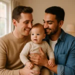 gay couple holding an infant in their arms