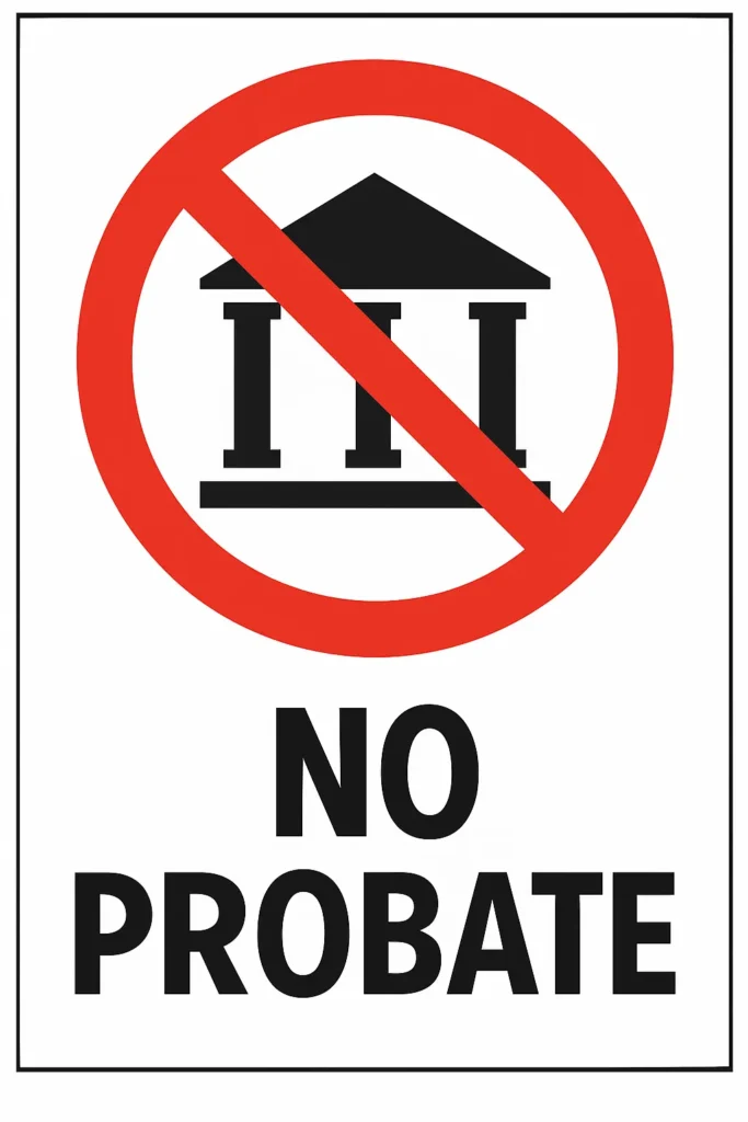 Image with text no probate with X over image of probate court